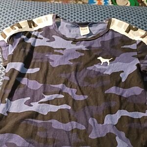 Pink Brand Blue and Black Camouflage T-Shirt